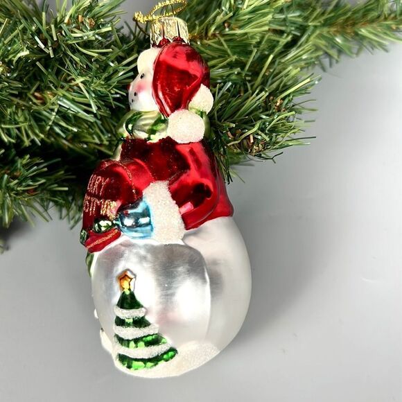 Lao Mai Christmas Ornament Blown Glass Snowman Holding Heart Holiday 5" - Picture 5 of 8